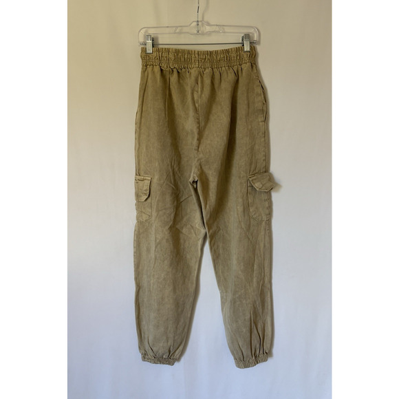 Pretty Little Thing Pants 6 Cargo Tapered Pockets Green Elastic Waist Boho - Picture 2 of 13